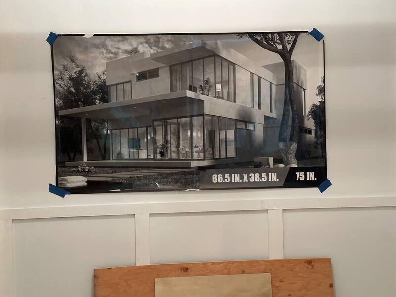 Close-up of 75-inch TV placement template prior to mounting