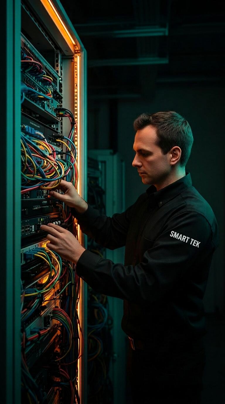 Smart Tek equipment rack build with organized cabling for ongoing service